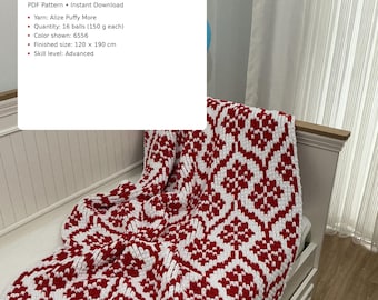 Modello per coperta in maglia grossa – Coperta Starflower / Alize Puffy More / Download immediato in PDF / 120 x 190 cm