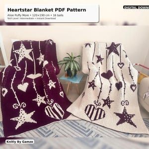 Loop Yarn Blanket Pattern PDF | Heart Star Motif | Finger Knit | Instant Download