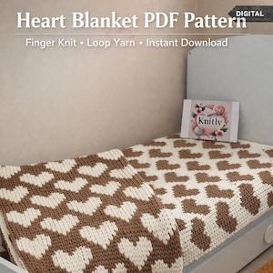 Modello per coperta a forma di cuore: facile da realizzare a maglia con le dita (modello PDF)