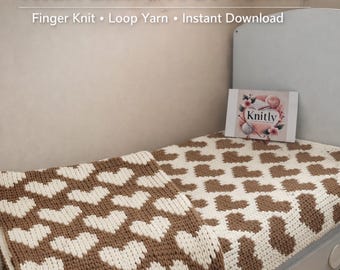 Heart Blanket Pattern: Easy Finger Knit Throw (PDF Pattern)