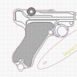 luger, p08, laser cut, stand, gift svg, dxf, lbrn2