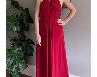 Vintage Red Infinity Dress Convertible Transformer Maxi Multi Way Bridesmaid