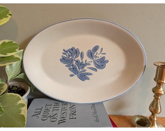 Vintage Pfaltzgraff Yorktowne Blue Floral Oval Serving Platter 12 Inch USA 7-7