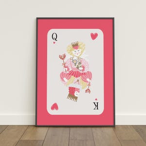 Queen of Hearts Printable Wall Art, Playing Card Poster, Pink Aesthetic Digital Art, Poker Home Decor, Boho Queen Illustration
