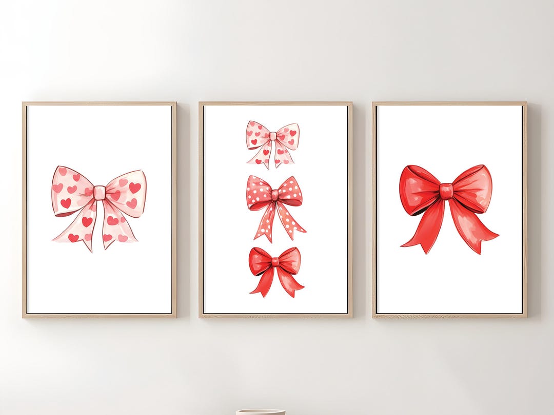 Red Bow Print, Set of 3, Preppy Valentine Wall Art, Bedroom Decor ...