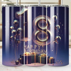 18th Birthday Tumbler Wrap PNG, Digital Download, Elegant 18th Birthday Balloons and Gifts, DIY Tumbler Design