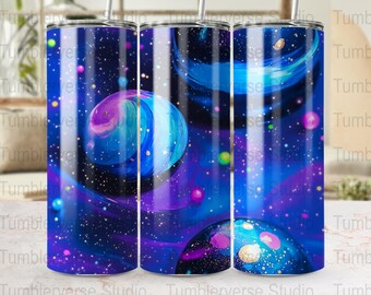 Envoltura para vaso con planetas y galaxia: Arte espacial del universo, sublimación perfecta PNG (descarga digital)