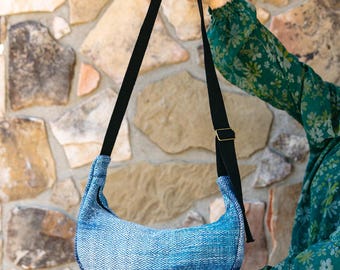 Blue Woven Crossbody Sling Handbag