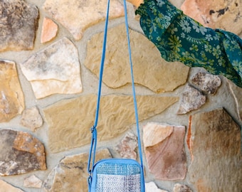 Woven Blue Hemp Crossbody Handbag