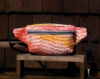 Handmade Multicolored Fanny Pack, with Handwoven Cloth and Adjustable Strap