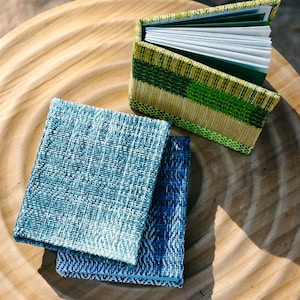 Handmade Casebound Travel Journals with Handwoven, Hand-dyed Book Covers