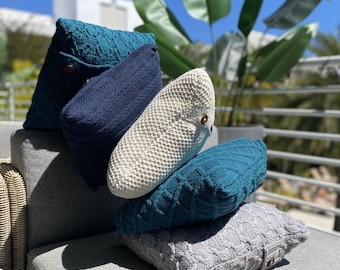 Handmade Cable Knit Pillow Cover: Natural Cotton, Textured Weave