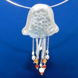 New Jellyfish in Fine Silver with Freshwater Pearls and Fire Opals image 2