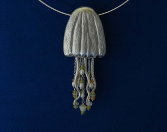 New! Jellyfish in Fine Silver with Freshwater Pearls, Welo and Australian Opals