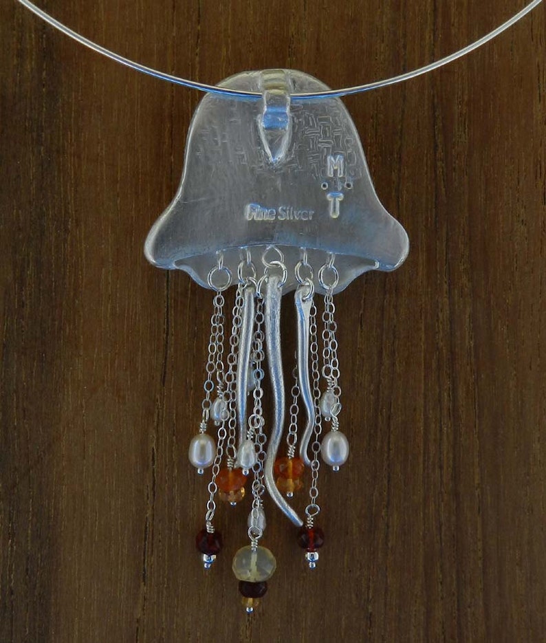 New Jellyfish in Fine Silver with Freshwater Pearls and Fire Opals image 3