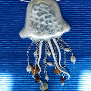 New Jellyfish in Fine Silver with Freshwater Pearls and Fire Opals image 4