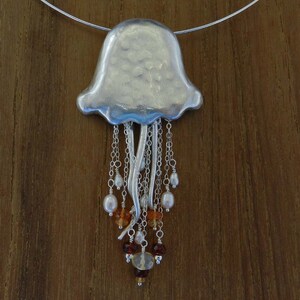 New Jellyfish in Fine Silver with Freshwater Pearls and Fire Opals image 1