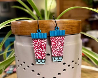 Silkscreen Polymer Clay Earrings: Magenta, Teal, and Turquoise Statement Jewelry
