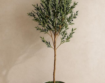 Artificial Olive Tree 6ft | Real Recycled Wood Trunk, Mediterranean Home Decor