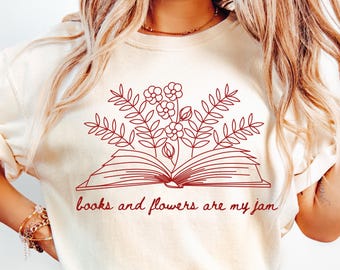 Books and Flowers Are My Jam Shirt, Floral Book Lover Tee, Bookish Shirt, Reader Gift, Bibliophile Gift, Librarian Teacher Tee
