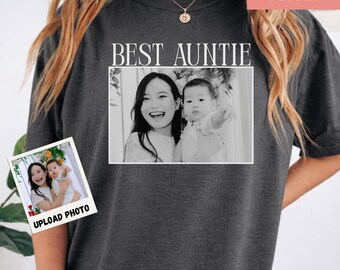 Personalized Best Auntie Photo Shirt, Custom Auntie Comfort Colors Tee, New Aunt Gift, Pregnancy Reveal, Baby Announcement Gift
