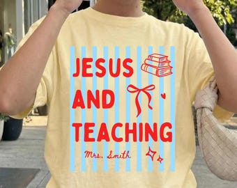 Comfort Colors® Christian Teacher Shirt,Personalized Striped Teacher Tee,Faith Based Teacher Gift for Her, Custom Teacher Tee