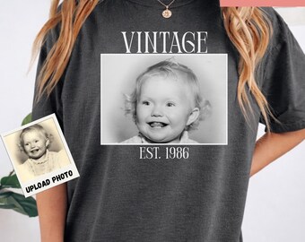 Personalized Vintage Photo And Year Shirt, Custom Birthday Picture Comfort Colors Tee, Vintage Photo Gift, Retro Birthday Party Shirt