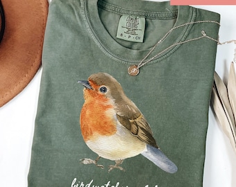 Comfort Colors Birdwatchers Club Shirt, Robin Bird Tee, Bird Lover Gift, Watercolor Nature Graphic Shirt, Birdwatching Tee for Women Men