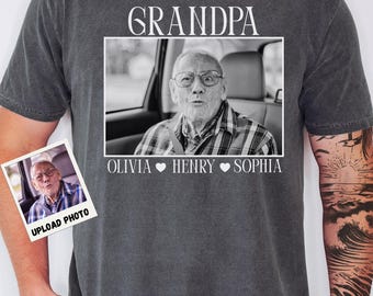Comfort Colors® Custom Grandpa Photo Shirt, Personalized Grandpa Picture Tee, Gift for Grandpa, Papa Photo Shirt, Grandkids Name Gift