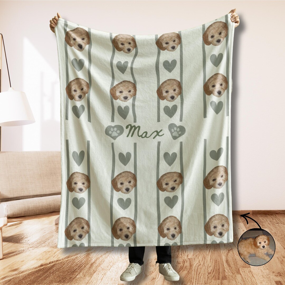 Personalized Pet Photo Blanket With Dog Face Pattern, Custom Dog ...