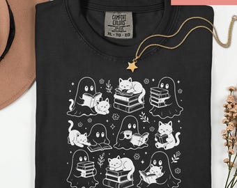 Funny Halloween Cat Reading Shirt, Cute Cats with Books Tee, Cat Lover Gift, Funny Animal Tee, Book Lover Cat Sweater, Gift for Cat Mom
