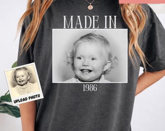 Personalized Vintage Photo And Year Shirt, Custom Birthday Picture Comfort Colors Tee, Vintage Photo Gift, Retro Birthday Party Shirt