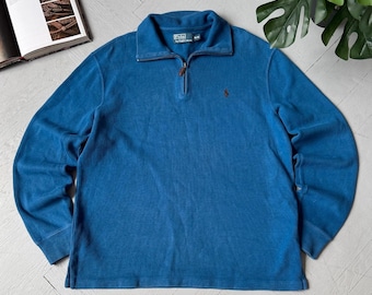Vintage Polo Ralph Lauren 1/4 Zip Sweater Mens M Blue Cotton Pullover