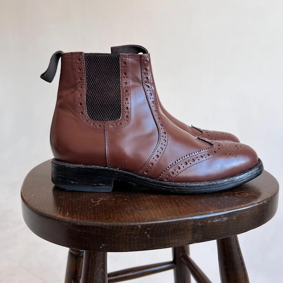 Samuel Windsor Real Leather Chelsea Brogue Boots Size 7.5