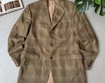 Blazer di lusso Hugo Boss Loro Piana in lana a quadri marroni, taglia M da uomo
