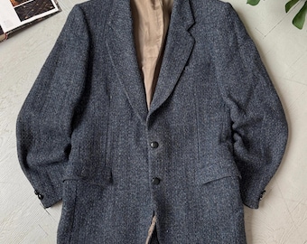 Harris Tweed Blazer Mens Wool Sport Coat Classic Grey Vintage Ivy League Jacket