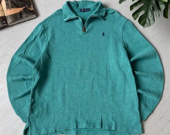 Jersey de algodón verde con cremallera de un cuarto de Polo Ralph Lauren para hombre, talla XL, estilo preppy.