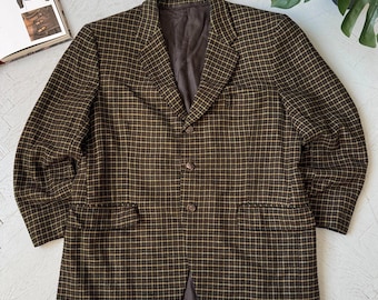 Chaqueta tipo blazer de cachemir y tweed vintage, verde oscuro, estilo preppy clásico, talla M.