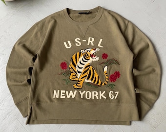 Polo by Ralph Lauren Military Vietnam Era Style Sweatshirt Olive Green XS Tiger Embroidery