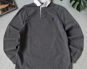 Polo Ralph Lauren Rugby Shirt Mens M Grey Long Sleeve Preppy
