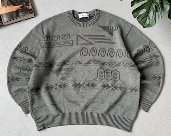 Maglione vintage oversize in maglia da uomo, misto lana, girocollo, modello anni '90, maglione grosso