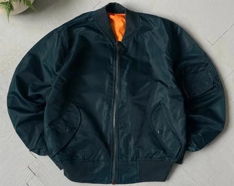 クラシックなボンバージャケット ネイビー ヴィンテージ MA1 オレンジ