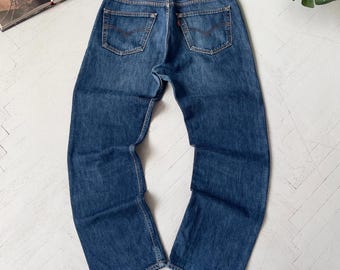 Pantalones vaqueros Levi's 501 vintage para hombre, de mezclilla azul, pierna recta, estilo clásico de los años 90, con cierre de botones.
