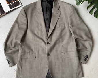Vintage Wool Check Blazer Gray Classic Preppy Tailored Jacket Mens Size L