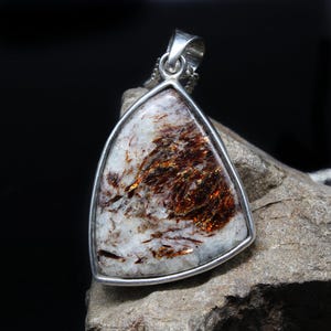 High Quality Astrophyllite Pendant Silver necklace handmade jewelry cabochon rough surface 36x25mm