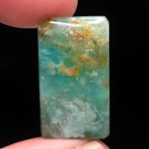 Cabujón rectangular de ópalo azul verdoso peruano, tallado a mano, engastado con alambre, para joyería, 23 x 13 mm