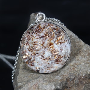 High Quality Astrophyllite Pendant Silver necklace handmade jewelry cabochon rough surface d=29mm