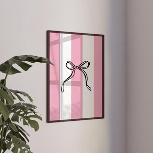 Trendy Pink Striped Bow Wall Art // pink, bow, preppy, aesthetic, wall decor, coquette, dorm decor, striped, girly, digital download