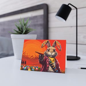 Estilo Red Dead Redemption, Cartões de Páscoa, Arte de coelho colorida, Cartões de primavera exclusivos, Desejos divertidos de férias, Presentes para jogadores,