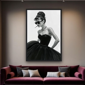 Audrey Hepburn Black White Framed Poster Print - Breakfast at Tiffanys